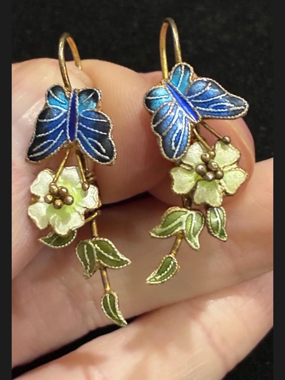 Vintage Chinese Export Sterling & Enamel Earrings